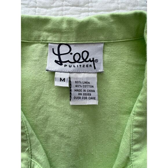 Vintage Lilly Pulitzer Linen Blend Green Blouse - Size Medium - Picture 6 of 8
